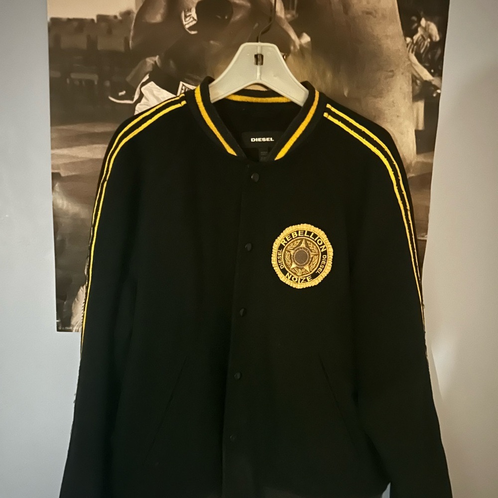 Diesel Black and Yellow Bomber Jacket with Varsity Style
